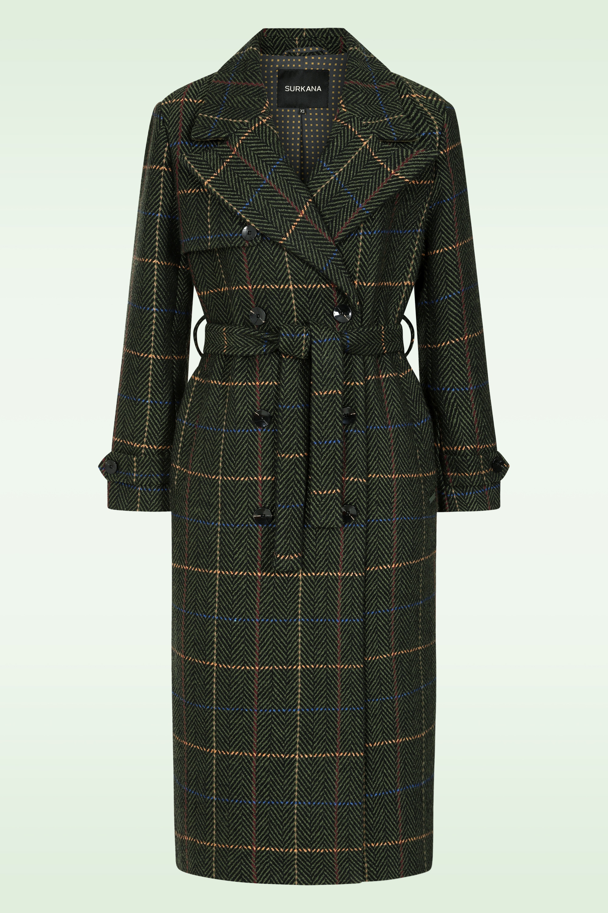 Surkana - Cassie Herringbone Check jas in kakigroen