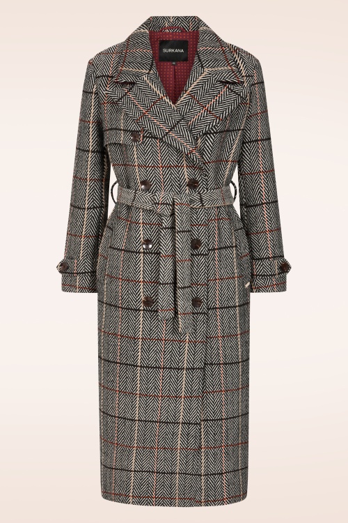 Surkana - Cassie Herringbone Check jas in beige 2