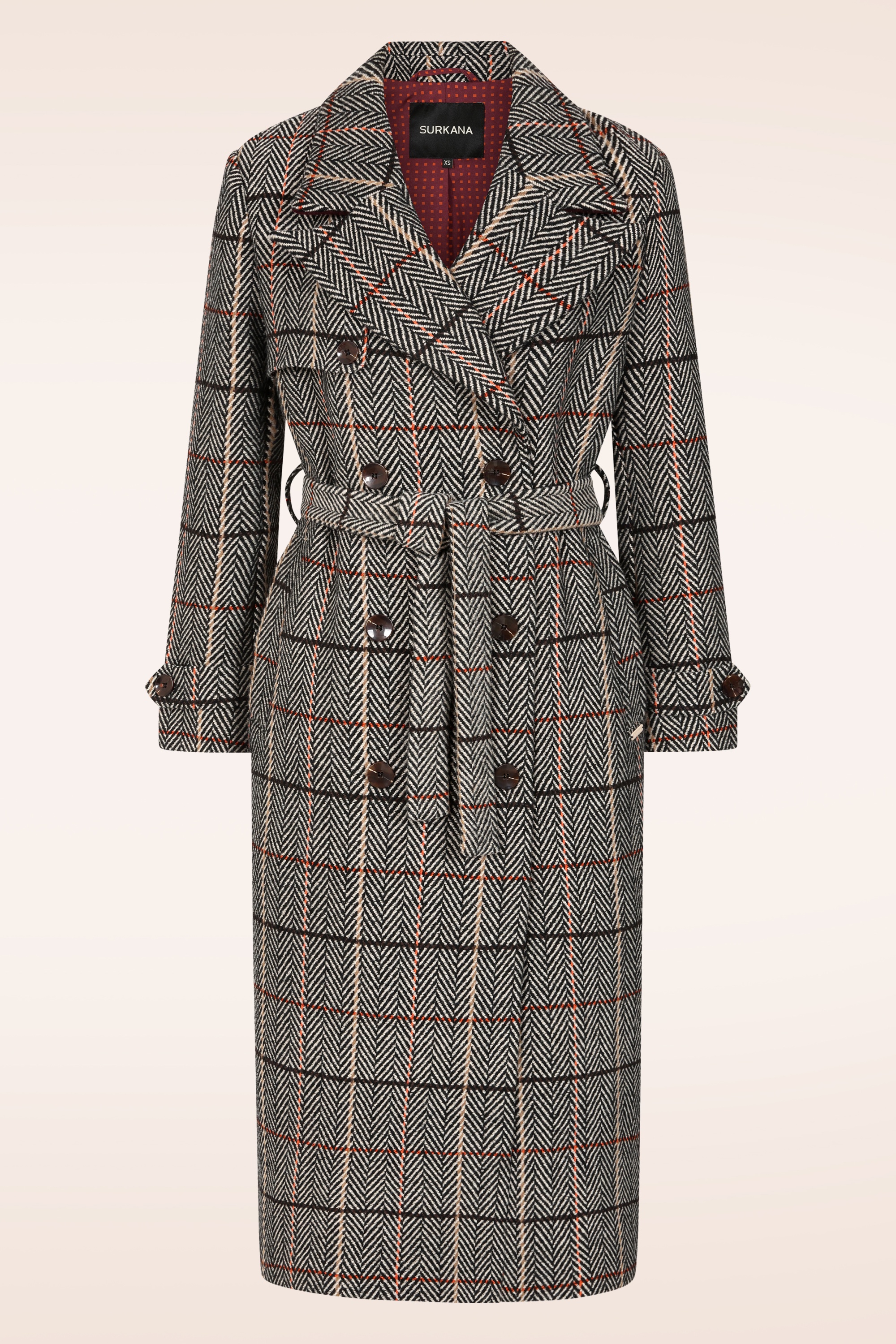 Surkana - Cassie Herringbone Check jas in beige 2