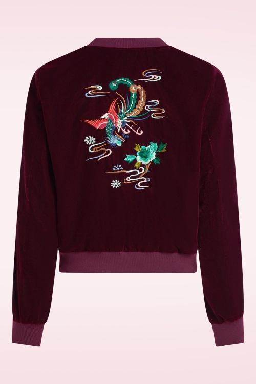 King Louie - Bessie Gamine Velvet bomber jasje in bordeauxrood  2