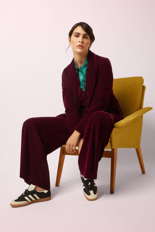 King Louie - Peppa Gamine Velvet pantalon in bordeaux rood 2