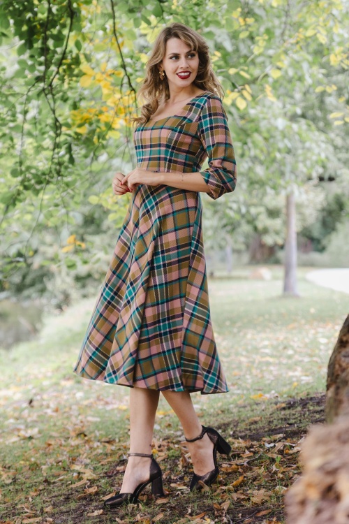 Banned Retro - Didi Checkered swing jurk in poederroze