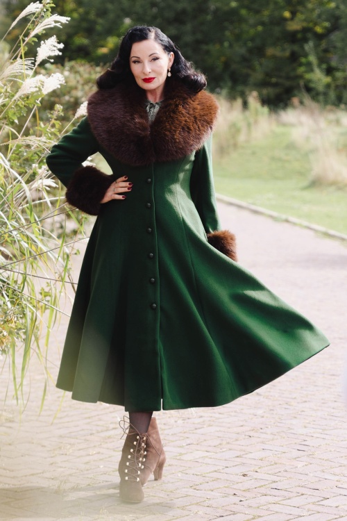 Banned Retro - Rosaly swing jas in flessengroen