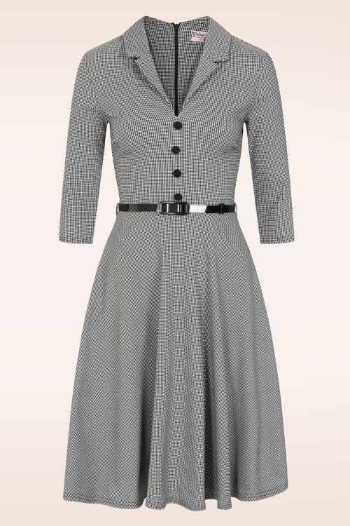 Vintage Chic for Topvintage - Topvintage exclusive ~ Arinde Pied de Poule swing jurk in zwart en wit