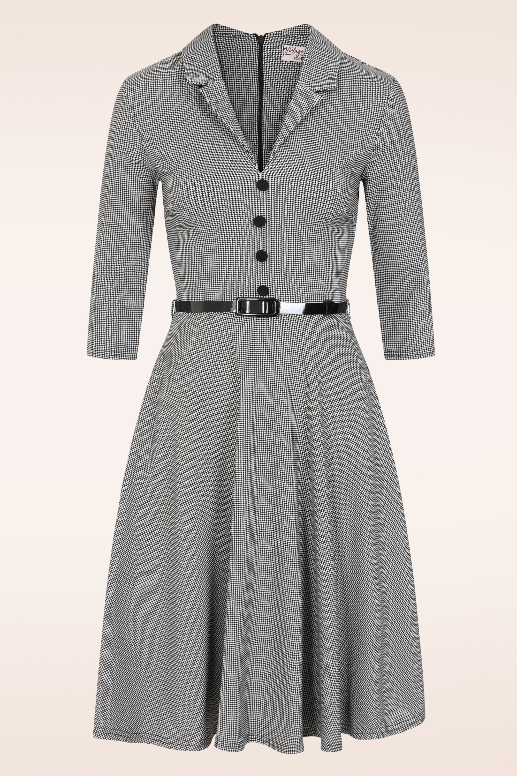 Vintage Chic for Topvintage - Topvintage exclusive ~ Arinde Pied de Poule swing jurk in zwart en wit