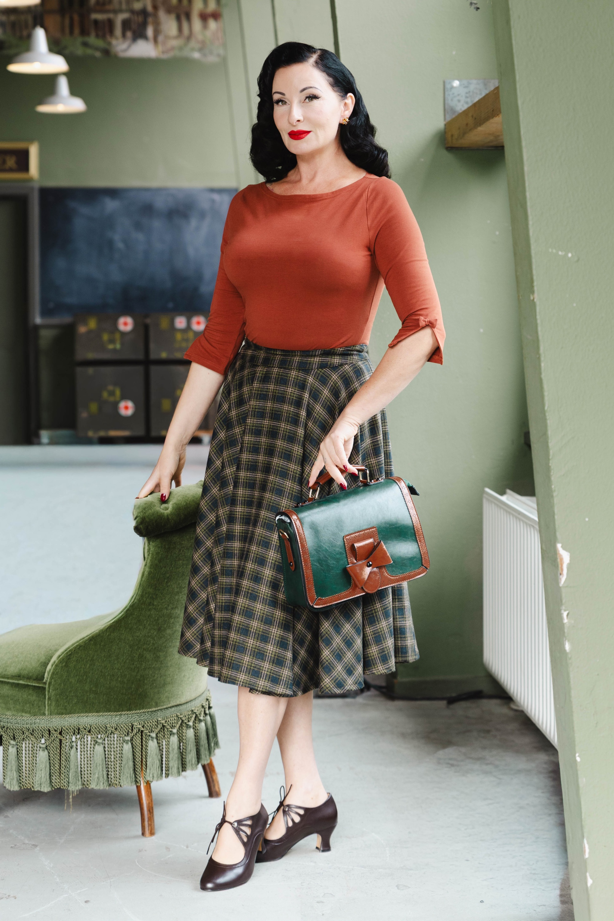 Timeless - Sophie wollen geruite rok in groen