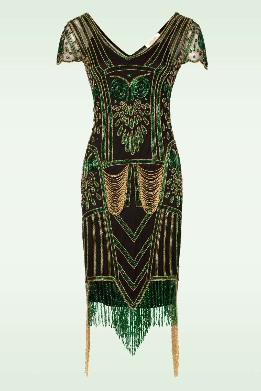 green and black flapper dress GatsbyLady Genava in authentic 1920s flapper dress