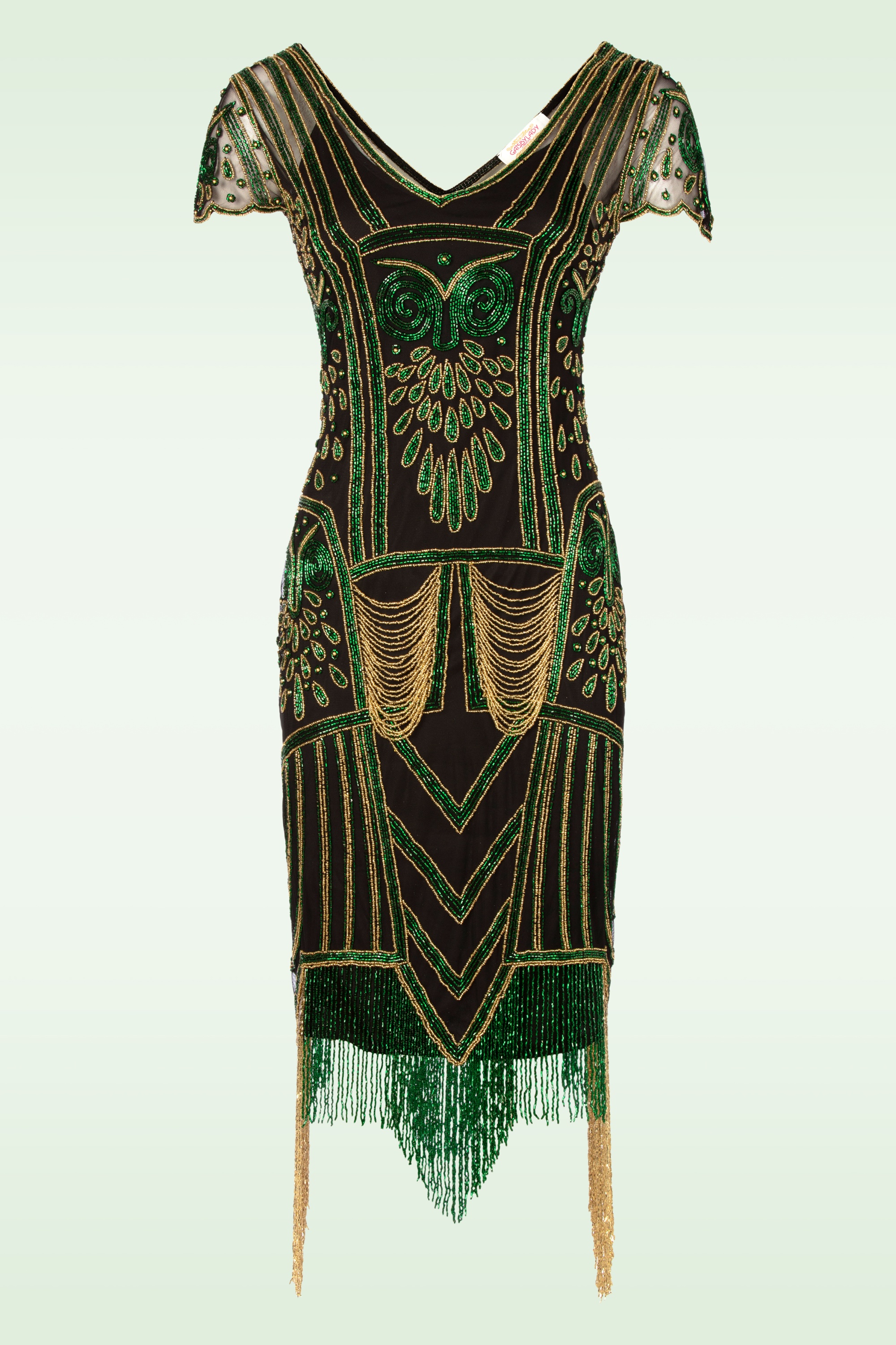 GatsbyLady - Genava Flapper jurk in zwart en groen