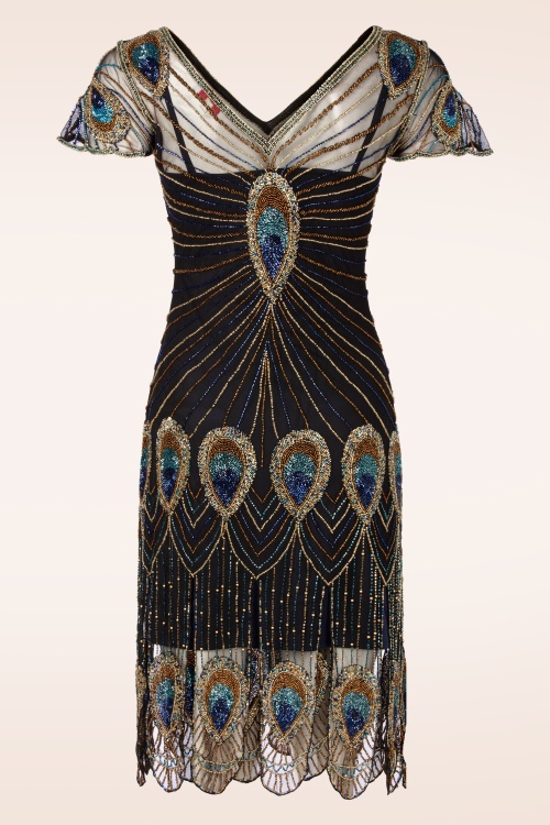 GatsbyLady - Amelia Peacock Flapper jurk in zwart en blauw 5