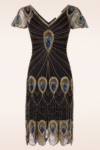 GatsbyLady - Amelia Peacock Flapper jurk in zwart en blauw 2