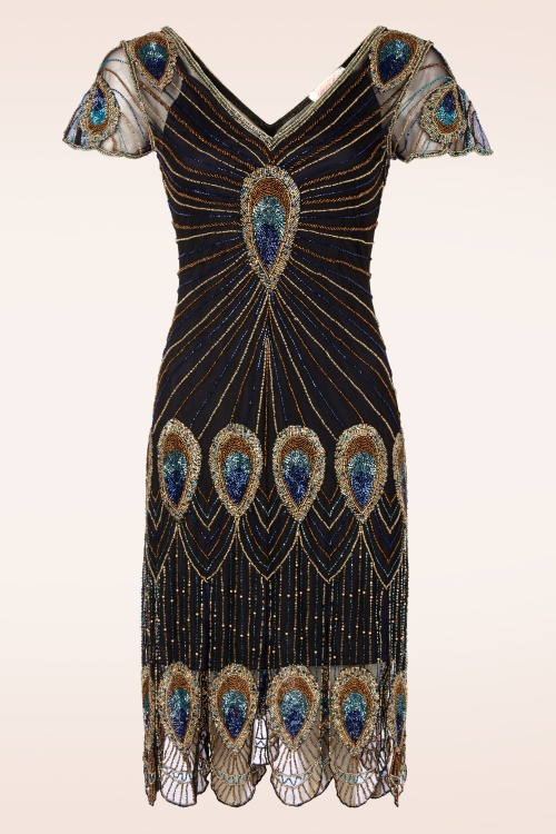 GatsbyLady - Amelia Peacock Flapper jurk in zwart en blauw 2