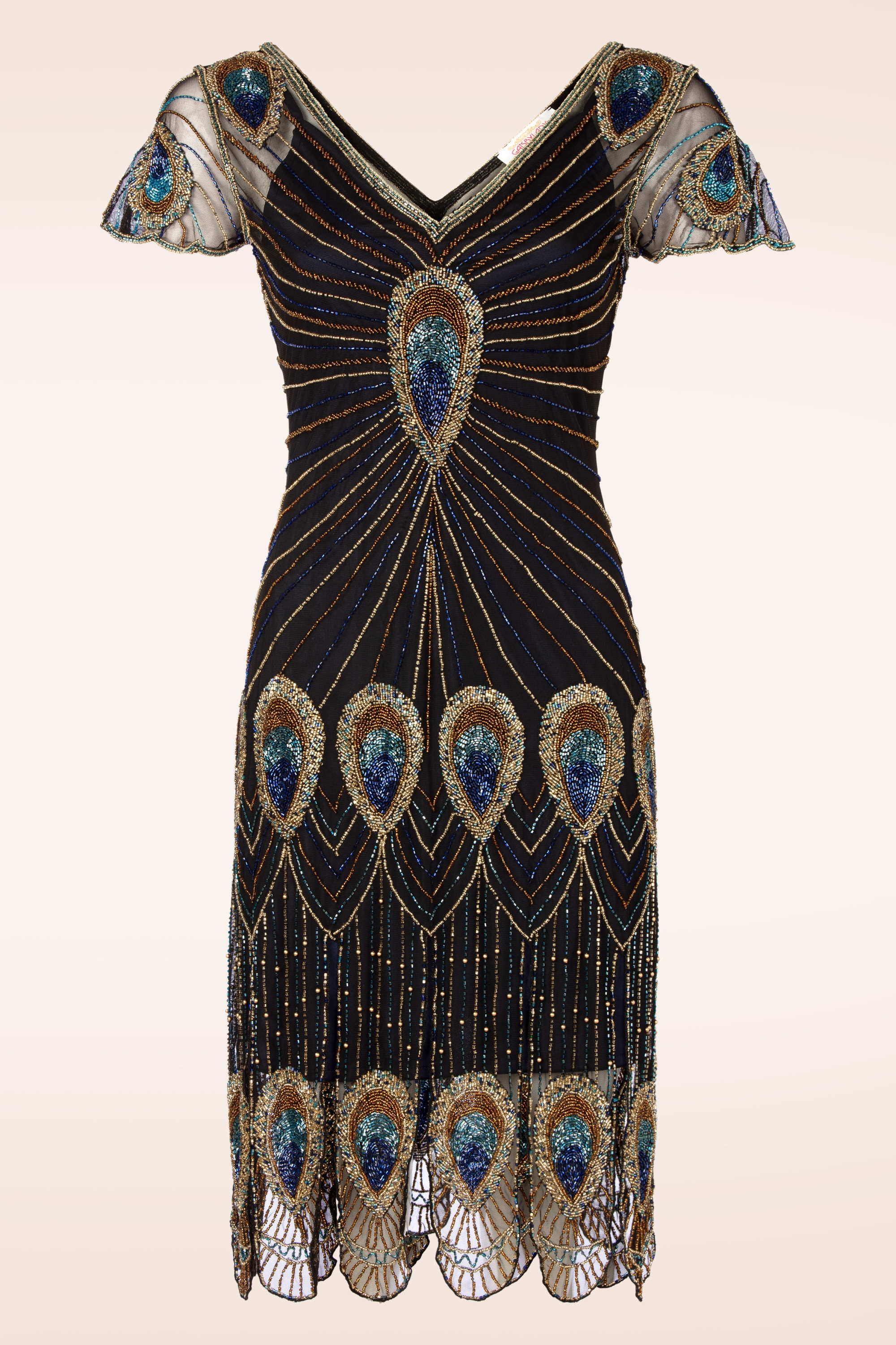 GatsbyLady - Amelia Peacock Flapper jurk in zwart en blauw 2