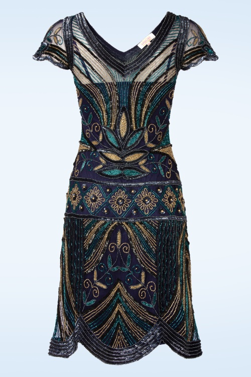 GatsbyLady - Dora Art Deco Flapper jurk in navy