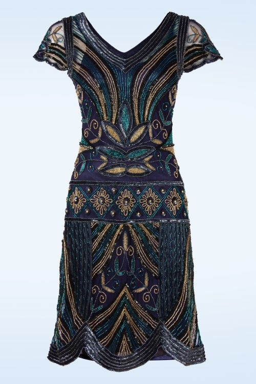 GatsbyLady - Dora Art Deco Flapper jurk in navy 3