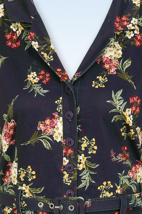 Banned Retro - Evening Bloom swing jurk in donkerblauw 3