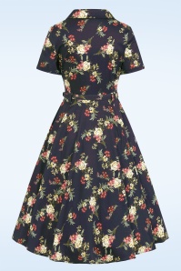 Banned Retro - Evening Bloom swing jurk in donkerblauw 4