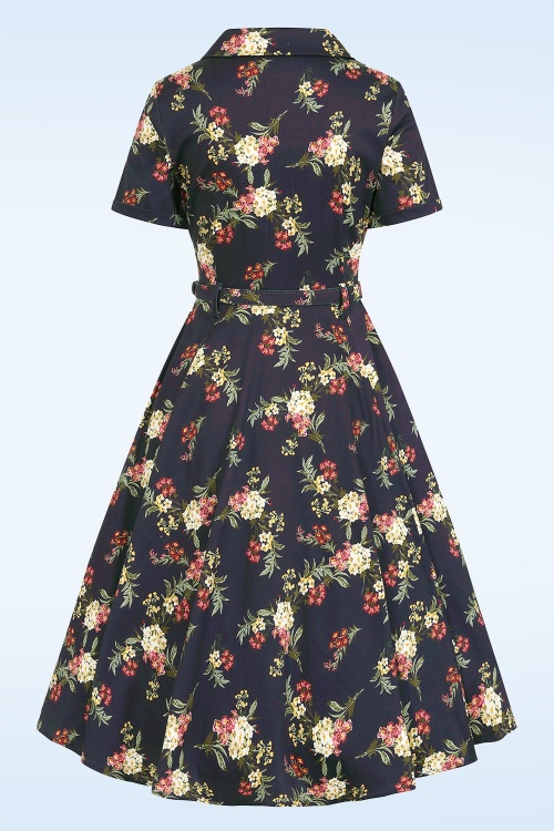 Banned Retro - Evening Bloom swing jurk in donkerblauw 4