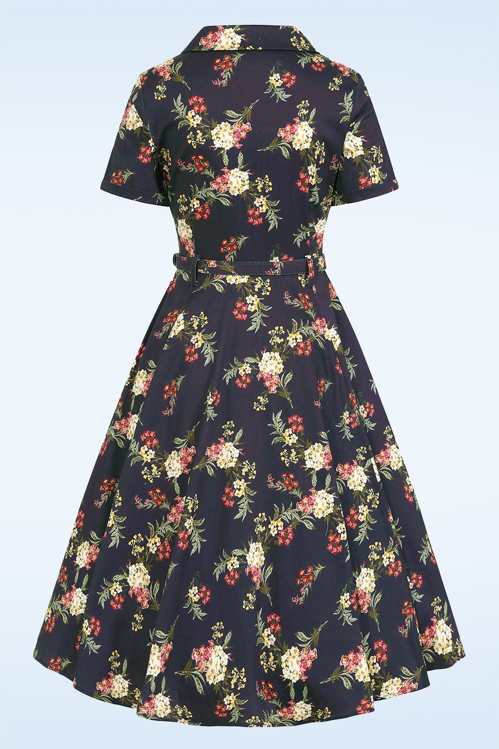 Banned Retro - Evening Bloom swing jurk in donkerblauw 4