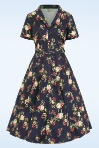 Banned Retro - Evening Bloom swing jurk in donkerblauw