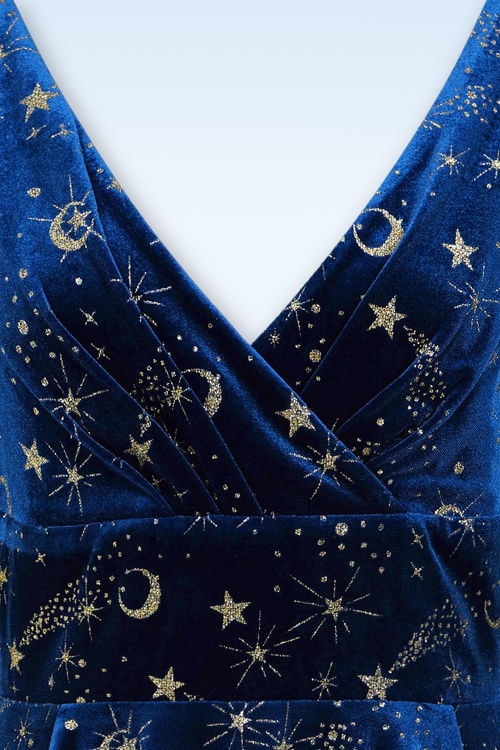 Banned Retro - Moonlit Stardust fluwelen swing jurk in middernachtblauw 2