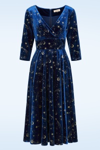 Banned Retro - Moonlit Stardust fluwelen swing jurk in middernachtblauw
