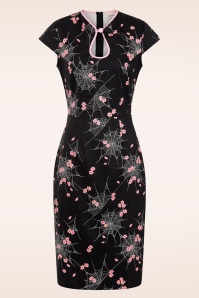 Banned Retro - Spiderblossom Pencil jurk in zwart