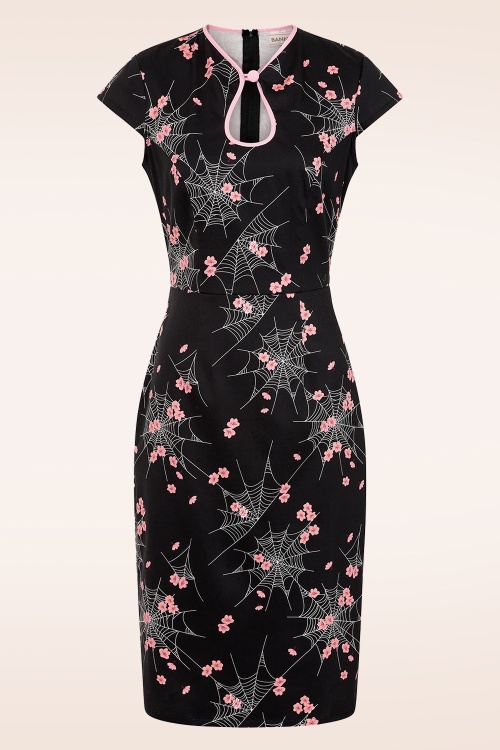 Banned Retro - Spiderblossom Pencil jurk in zwart