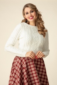Banned Retro - Winter Whisper kabel gebreide trui in ivoorwit