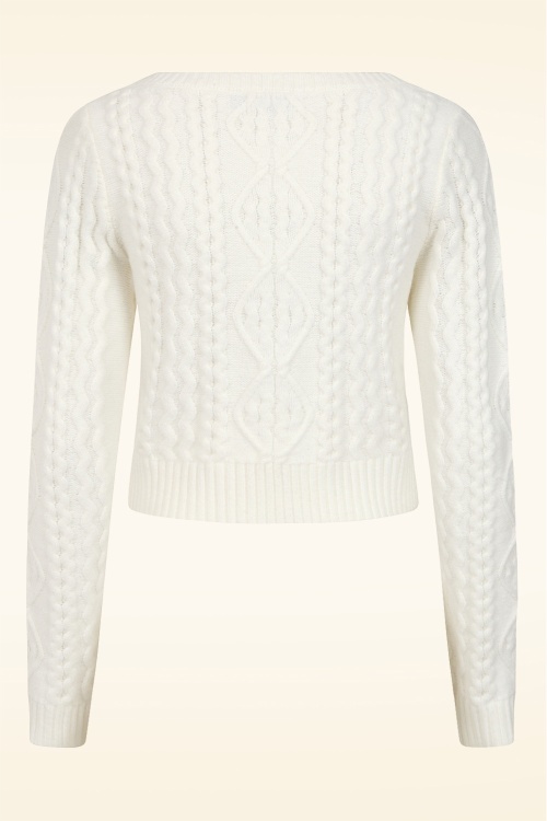 Banned Retro - Winter Whisper kabel gebreide trui in ivoorwit 6