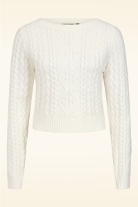 Banned Retro - Winter Whisper kabel gebreide trui in ivoorwit 2