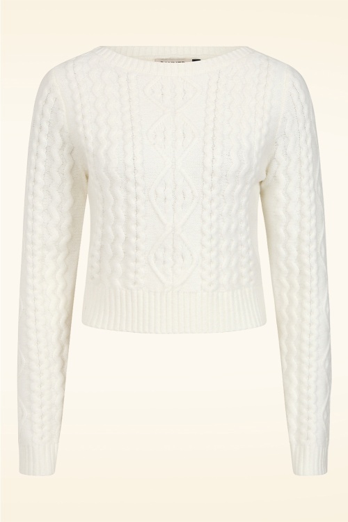 Banned Retro - Winter Whisper kabel gebreide trui in ivoorwit 2