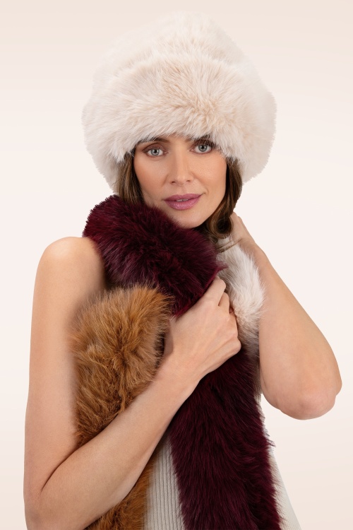 Powder - Elsa 3-tone faux fur sjaal in damson, mokka en crème 2