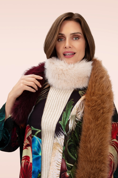 Powder - Elsa 3-tone faux fur sjaal in damson, mokka en crème 3
