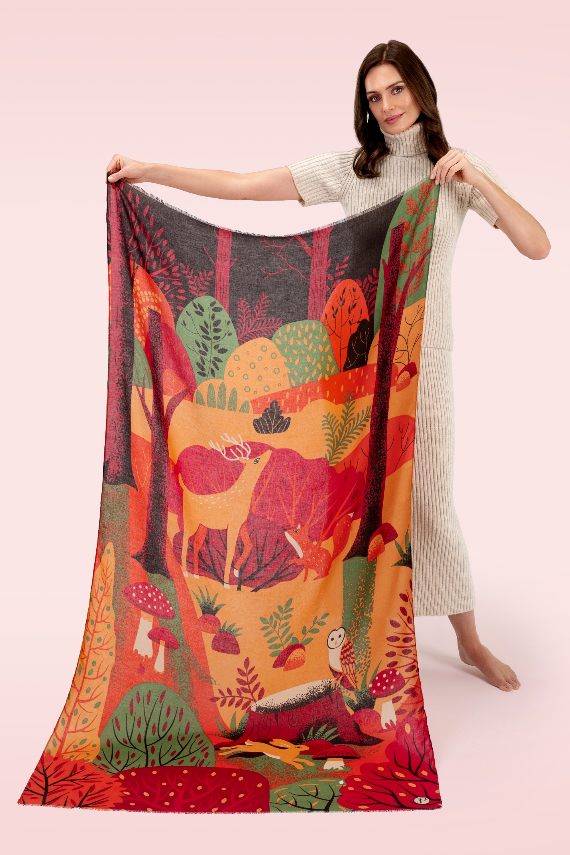 Powder - Autumn Forest Friends print sjaal in multi 2