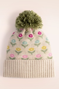 Powder - Willow Ditsy Flower pompom muts in crème