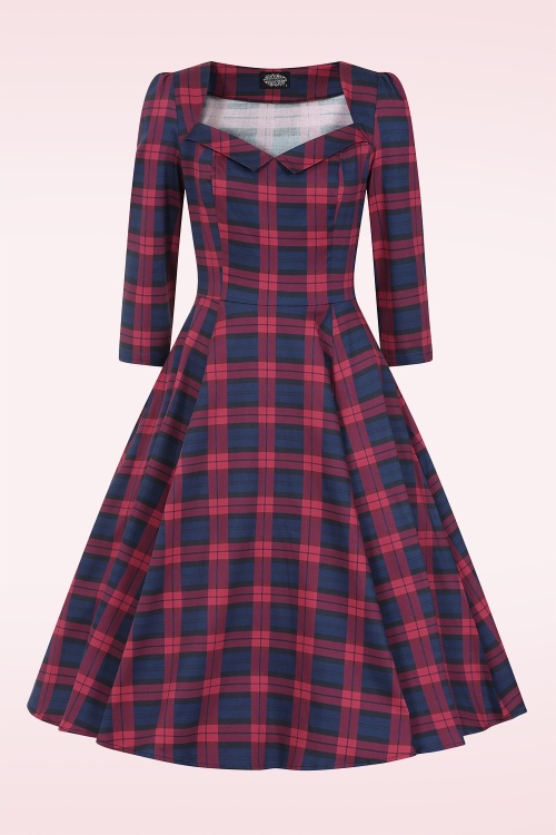 Hearts & Roses - Highland Harmony tartan swing jurk in rood en blauw 2