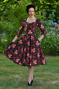 Hearts & Roses - Autumn Blooms swing jurk in zwart en multi