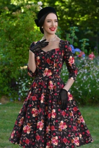 Hearts & Roses - Autumn Blooms swing jurk in zwart en multi 4