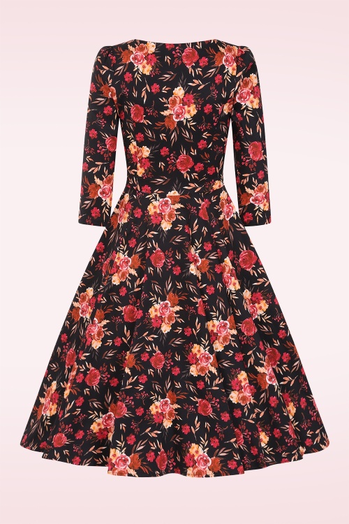 Hearts & Roses - Autumn Blooms swing jurk in zwart en multi 5