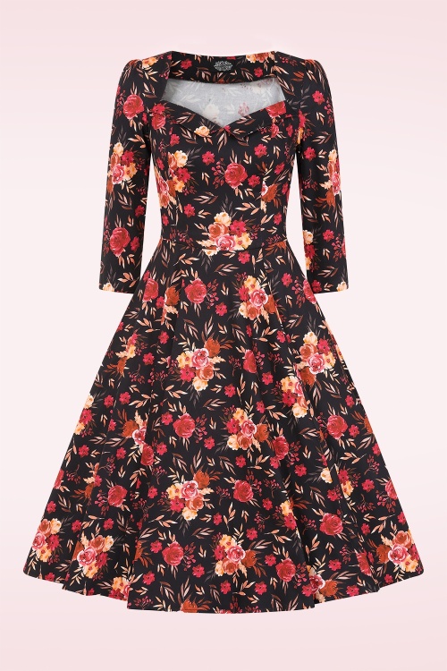 Hearts & Roses - Autumn Blooms swing jurk in zwart en multi 2