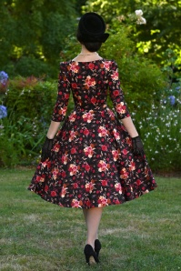 Hearts & Roses - Autumn Blooms swing jurk in zwart en multi 6