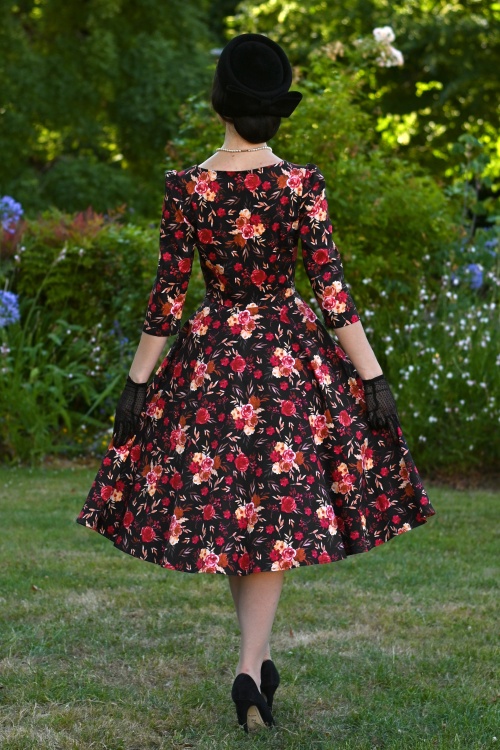 Hearts & Roses - Autumn Blooms swing jurk in zwart en multi 6