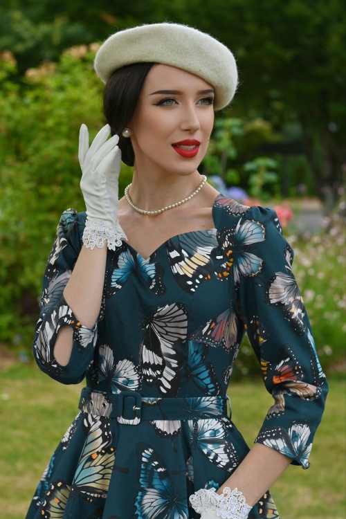 Hearts & Roses - Midnight Flutter swing jurk in petrolblauw 2