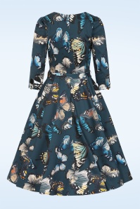 Hearts & Roses - Midnight Flutter swing jurk in petrolblauw 5