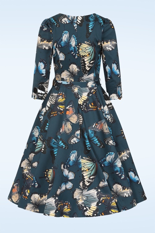 Hearts & Roses - Midnight Flutter swing jurk in petrolblauw 5