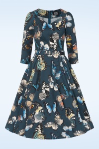 Hearts & Roses - Midnight Flutter swing jurk in petrolblauw 3