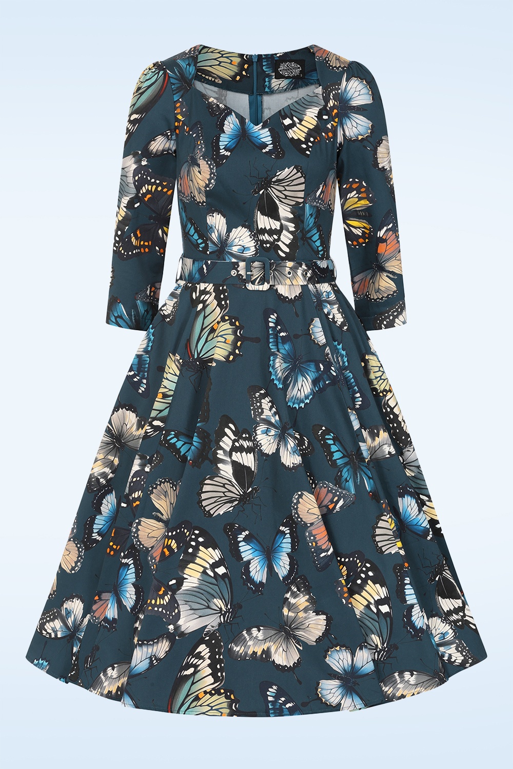 Hearts & Roses - Midnight Flutter swing jurk in petrolblauw 3