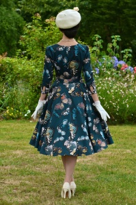 Hearts & Roses - Midnight Flutter swing jurk in petrolblauw 4