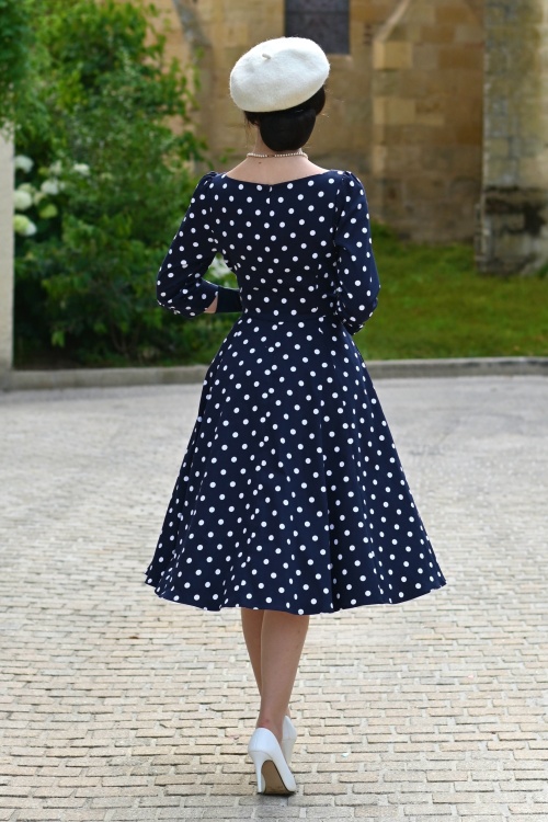 Hearts & Roses - Polka Charm swing jurk in marineblauw 4