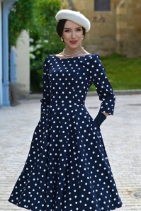 Hearts & Roses - Polka Charm swing jurk in marineblauw 2